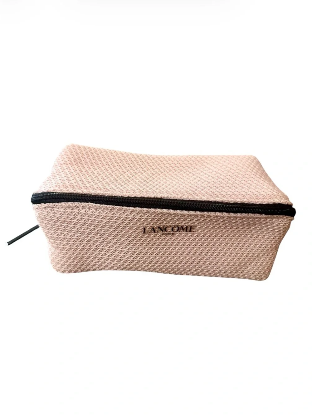 Lancôme Pink Woven Cosmetic Pouch With Black Trim. NEW
